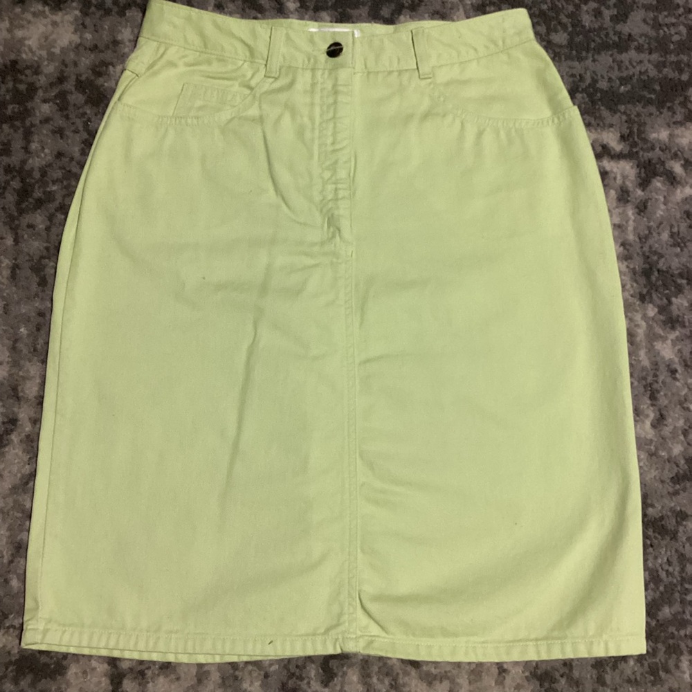 Talbots Women’s Denim Straight Skirt, 5-Pocket Lime Green 100% Cotton Sz. 10
